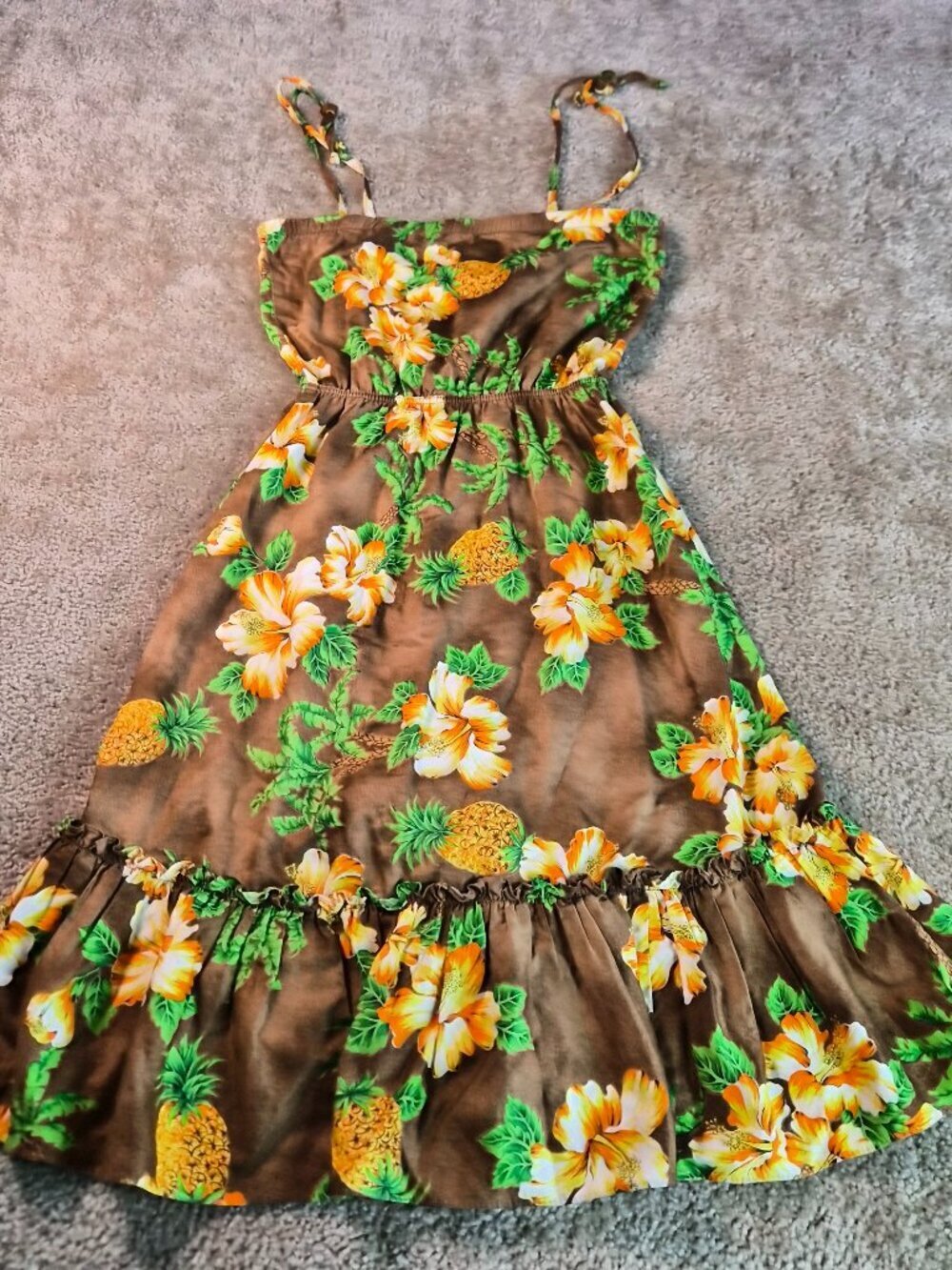 Hilo Hatties Womens Hawaiian Dress Sz Small Floral Mermaid Brown Green VTG G048